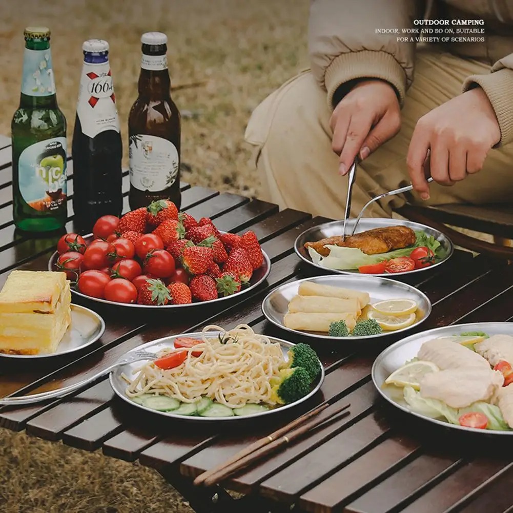 Picnic with stainless steel plates — serving suggestion